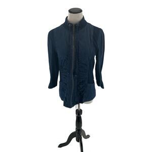 Mind Set Top Womens Size XL Long Sleeves Back Drawstring Front Zipper Blue Denim